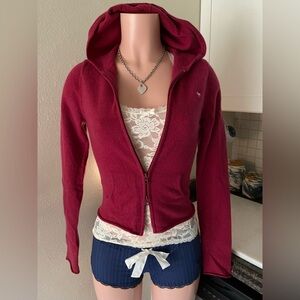 Vintage Abercrombie maroon cashmere zip up hooded sweater